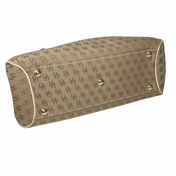 Dooney & Bourke Buckle Satchel Tote Bag Purse ID Card DB Signature Leather Trim - Picture 6 of 13